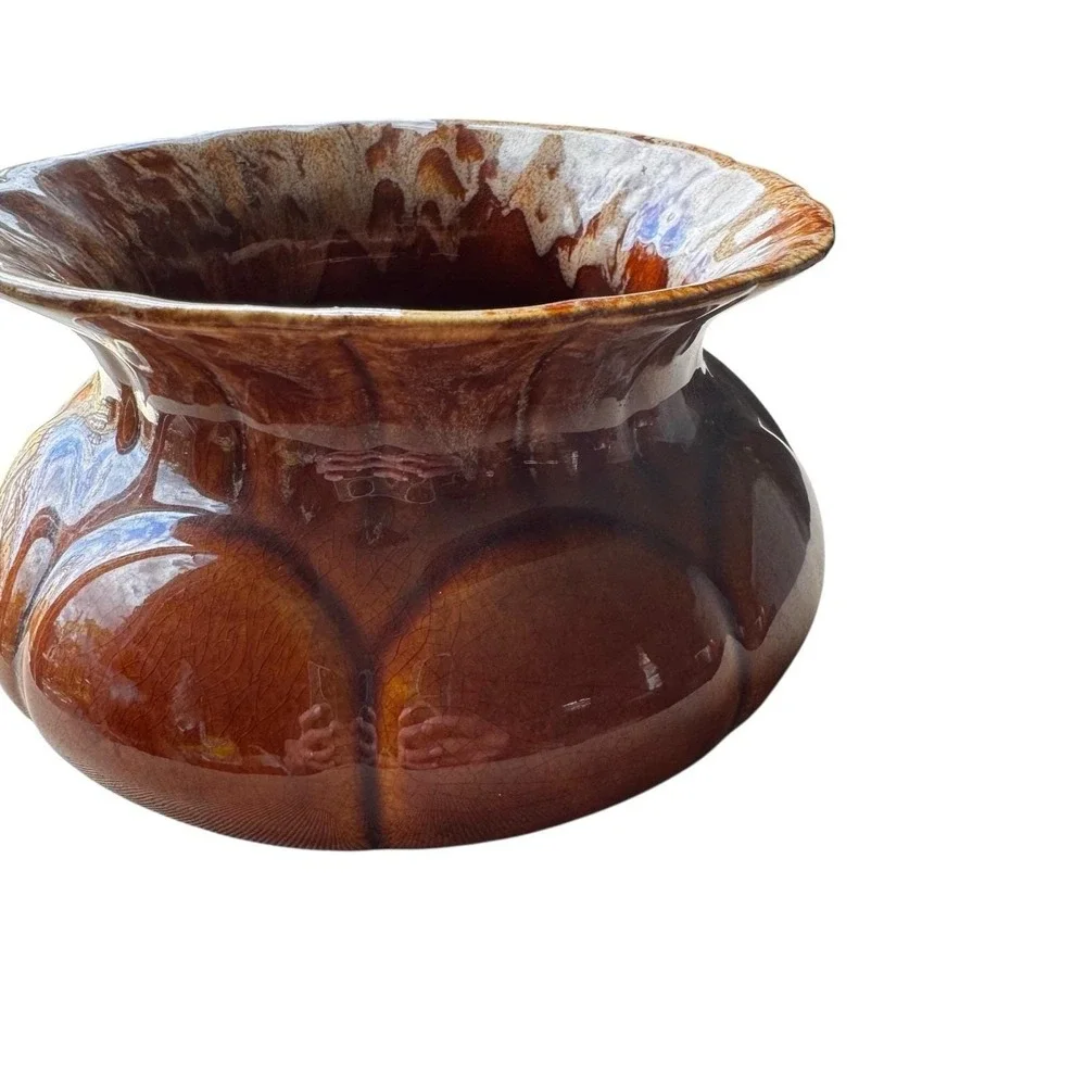 Brush McCoy Pottery Vase #190-6 Scalloped Edge Flared‎ Top Brown Drip Glaze